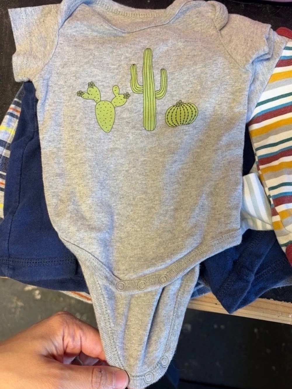 Gray Baby Onesie with Green Cactus Print